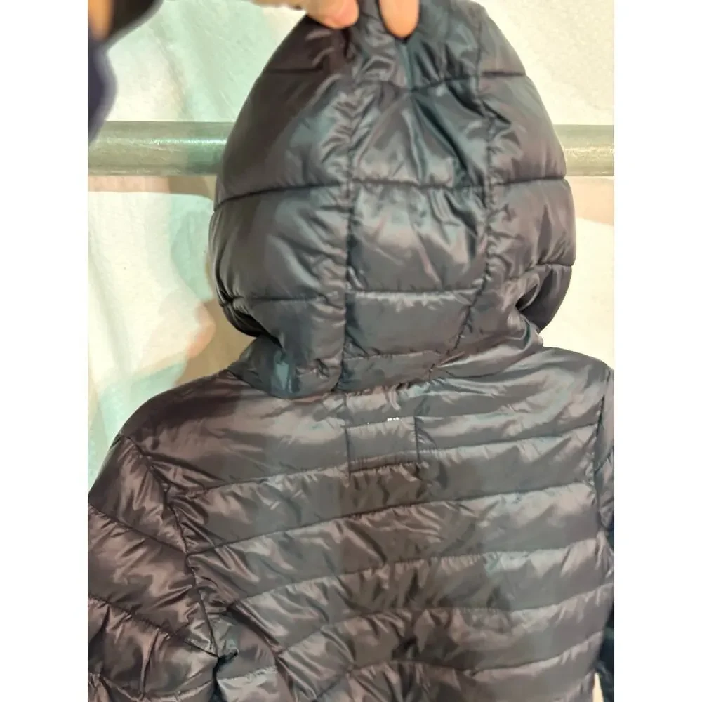 Old Navy 8 black hooded puffer full front zip jacket euc like new